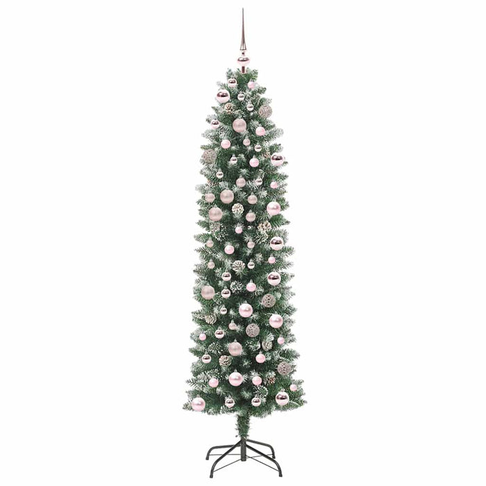 Albero di Natale Artificiale Sottile Verde e bianco 180 cm