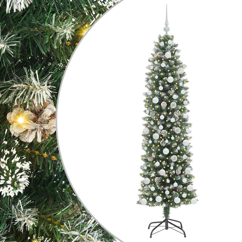 Albero di Natale Artificiale Sottile Verde e bianco 180 cm 3395296