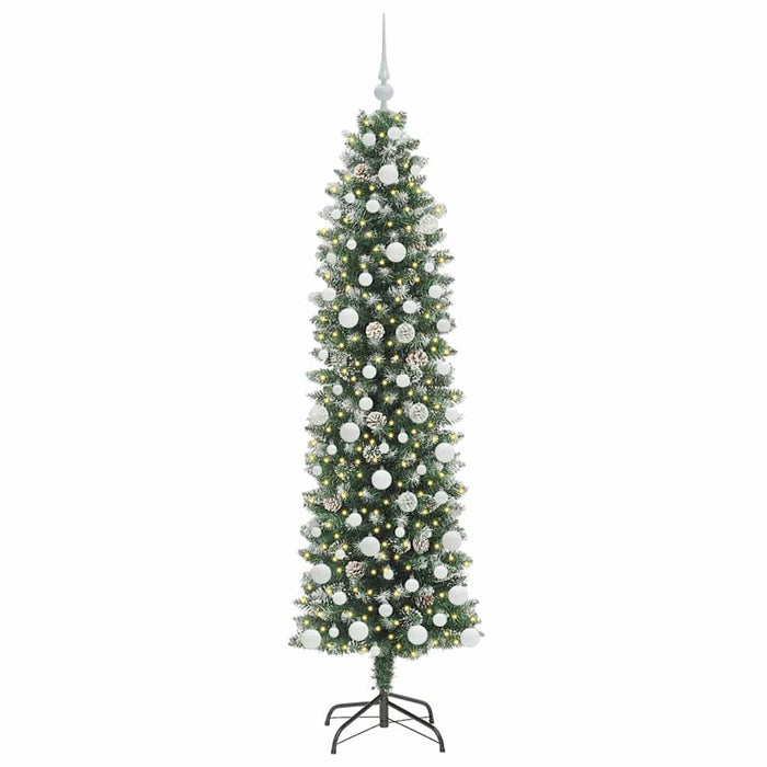 Albero di Natale Artificiale Sottile Verde e bianco 180 cm