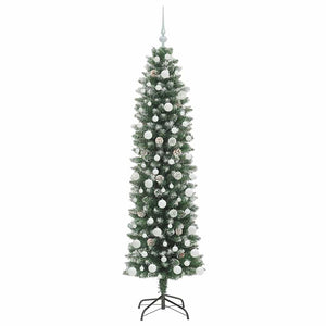 Albero di Natale Artificiale Sottile Verde e bianco 180 cm