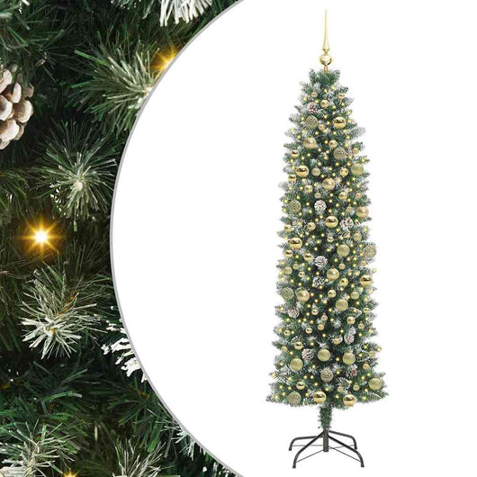 Albero di Natale Artificiale Sottile Verde e bianco 180 cm