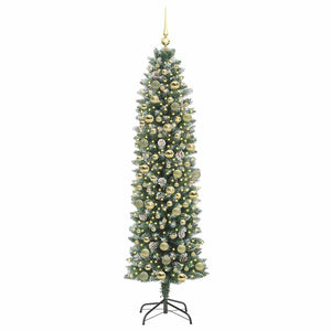 Albero di Natale Artificiale Sottile Verde e bianco 180 cm