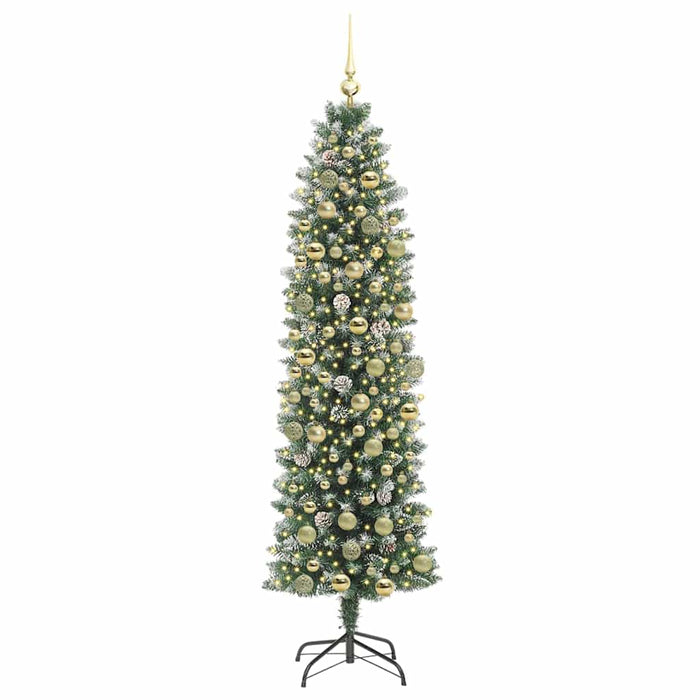 Albero di Natale Artificiale Sottile Verde e bianco 180 cm