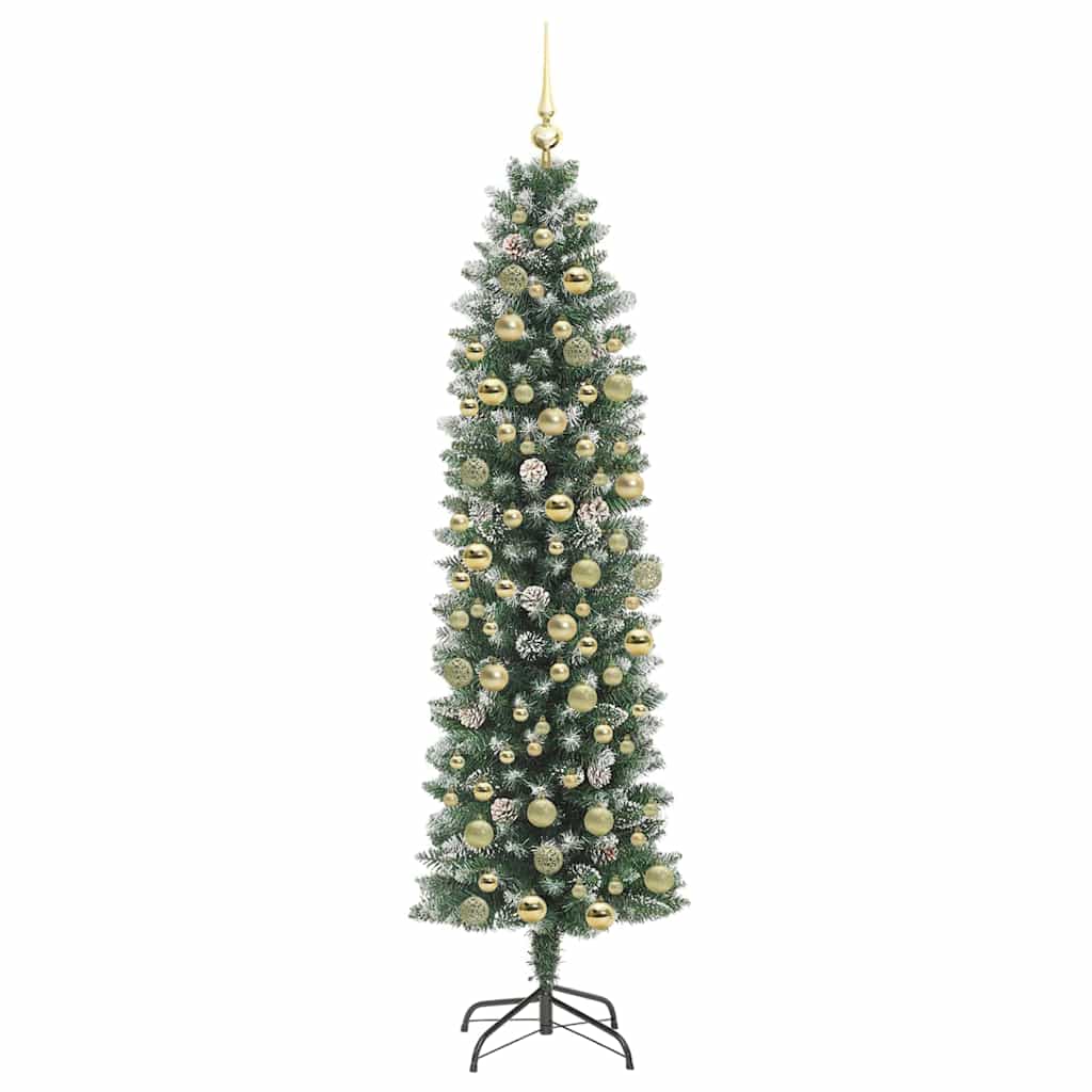 Albero di Natale Artificiale Sottile Verde e bianco 180 cm