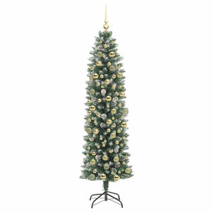 Albero di Natale Artificiale Sottile Verde e bianco 180 cm