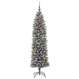 Albero di Natale Artificiale Sottile Verde e bianco 180 cm