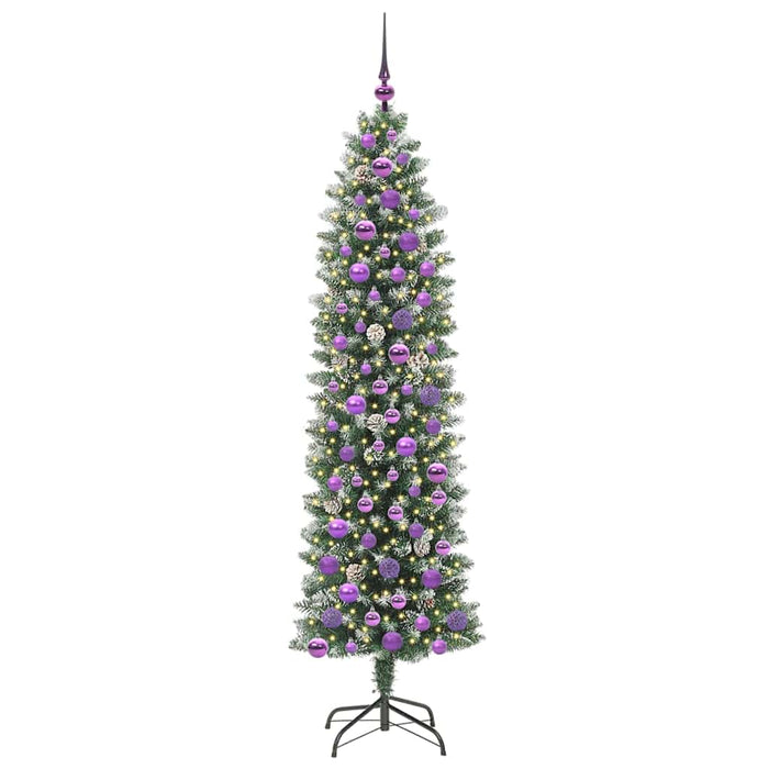 Albero di Natale Artificiale Sottile Verde e bianco 180 cm