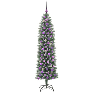 Albero di Natale Artificiale Sottile Verde e bianco 180 cm