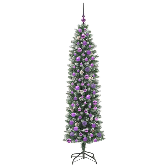 Albero di Natale Artificiale Sottile Verde e bianco 180 cm