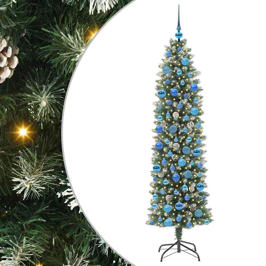 Albero di Natale Artificiale Sottile Verde e bianco 180 cm