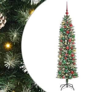 Albero di Natale Artificiale Sottile Verde e bianco 180 cm