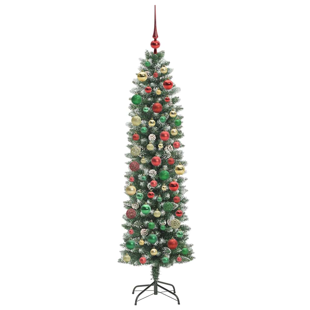 Albero di Natale Artificiale Sottile Verde e bianco 180 cm