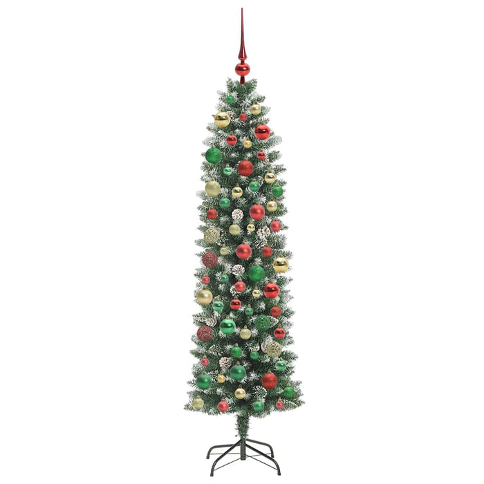 Albero di Natale Artificiale Sottile Verde e bianco 180 cm