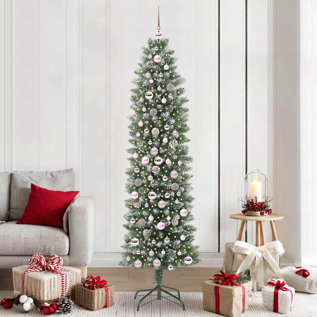 Albero di Natale Artificiale Sottile Verde e bianco 210 cm 3395307
