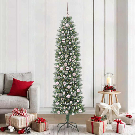 Albero di Natale Artificiale Sottile Verde e bianco 210 cm 3395307