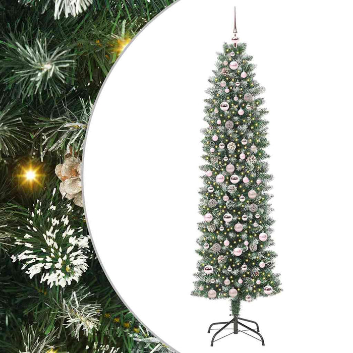 Albero di Natale Artificiale Sottile Verde e bianco 210 cm 3395307
