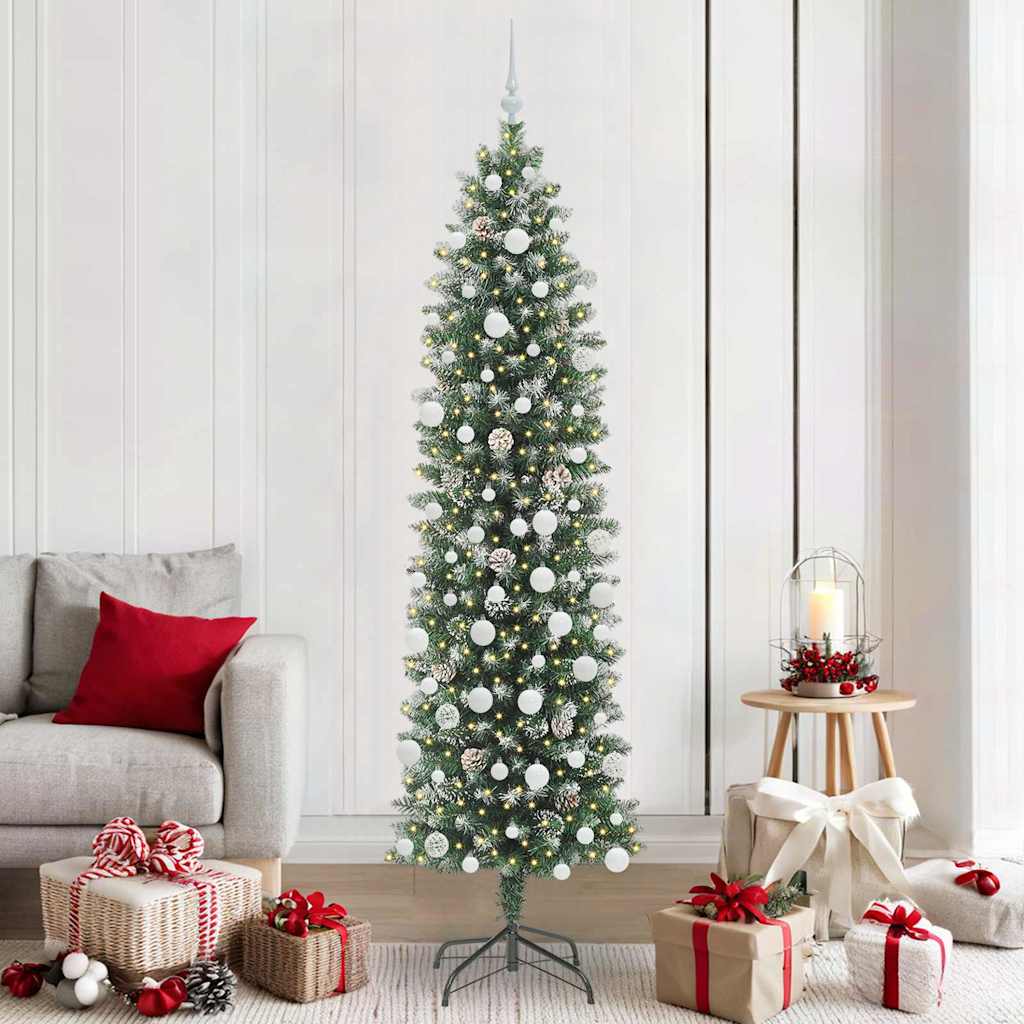 Albero di Natale Artificiale Sottile Verde e bianco 210 cm 3395308