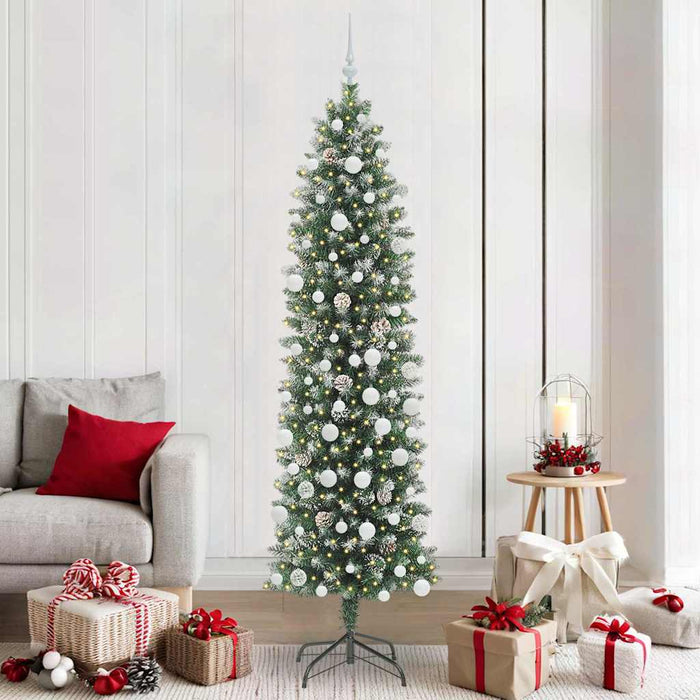 Albero di Natale Artificiale Sottile Verde e bianco 210 cm 3395308