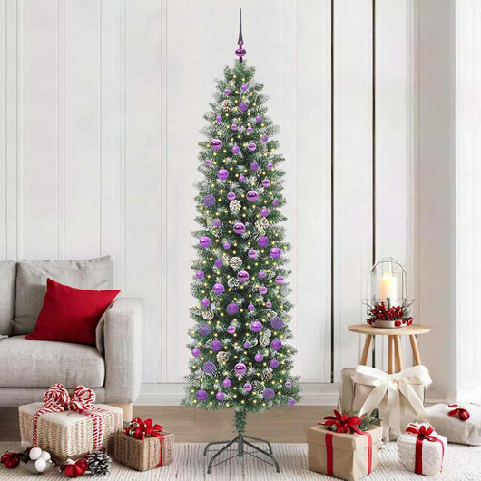 Albero di Natale Artificiale Sottile Verde e bianco 210 cm 3395311