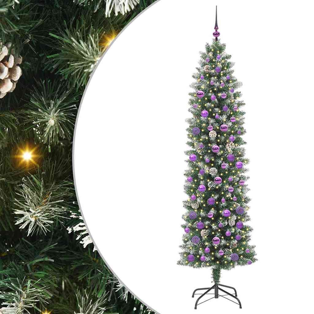 Albero di Natale Artificiale Sottile Verde e bianco 210 cm 3395311