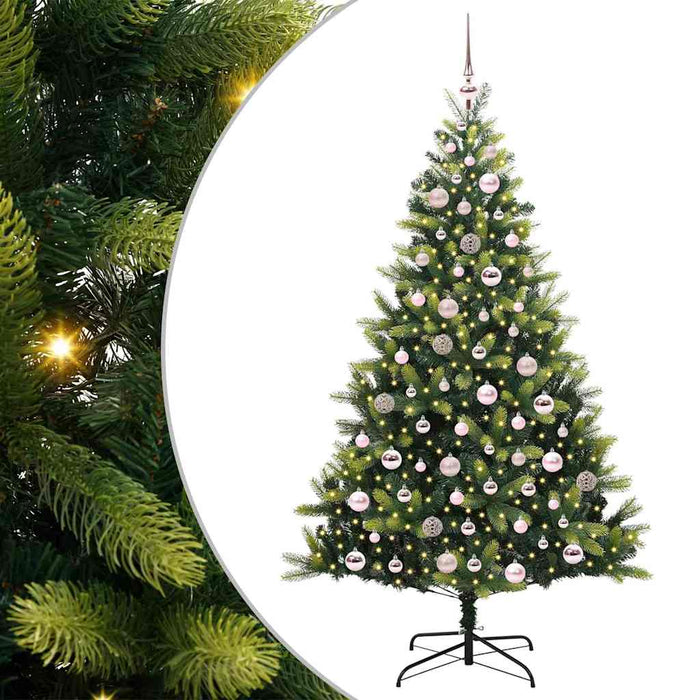 Albero di Natale Artificiale a Cerniera-Albero Natalizio con 300 LED 180 cm 374792