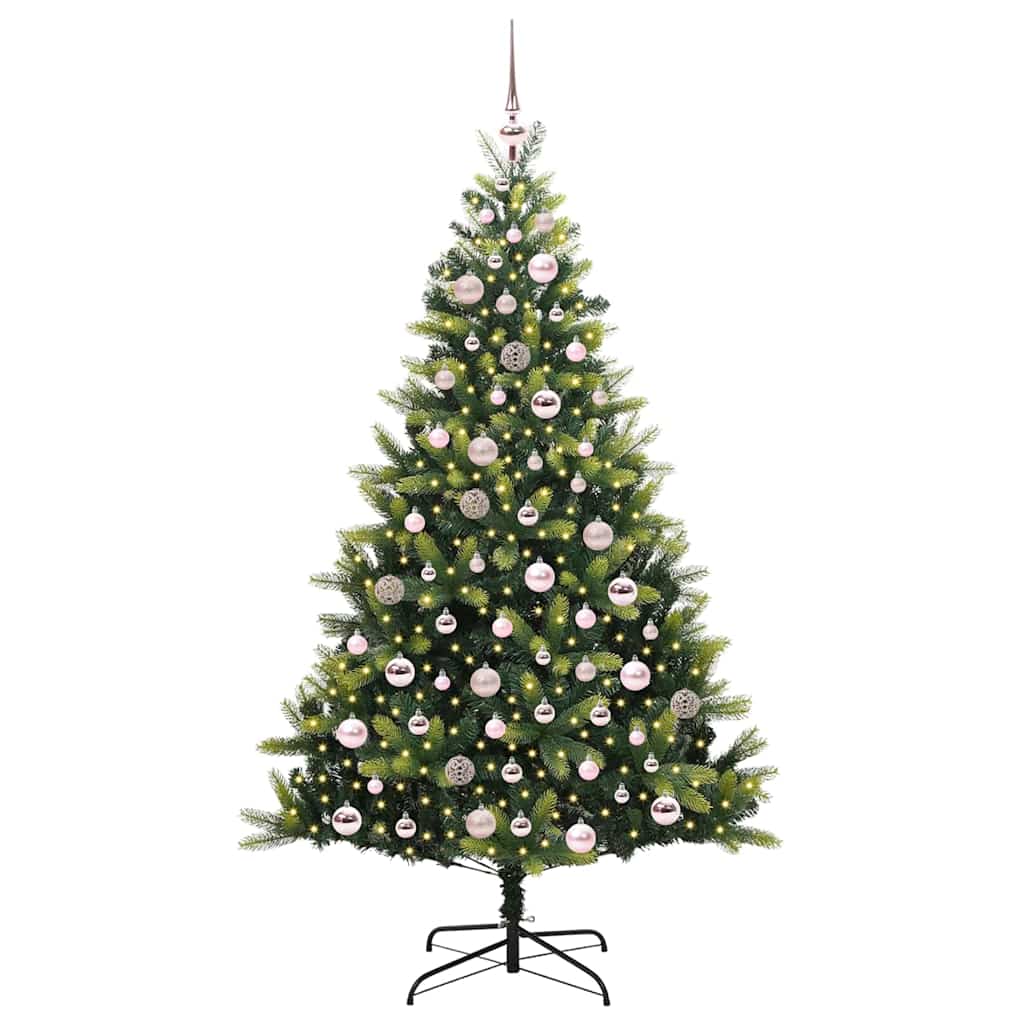 Albero di Natale Artificiale a Cerniera-Albero Natalizio con 300 LED 180 cm 374792
