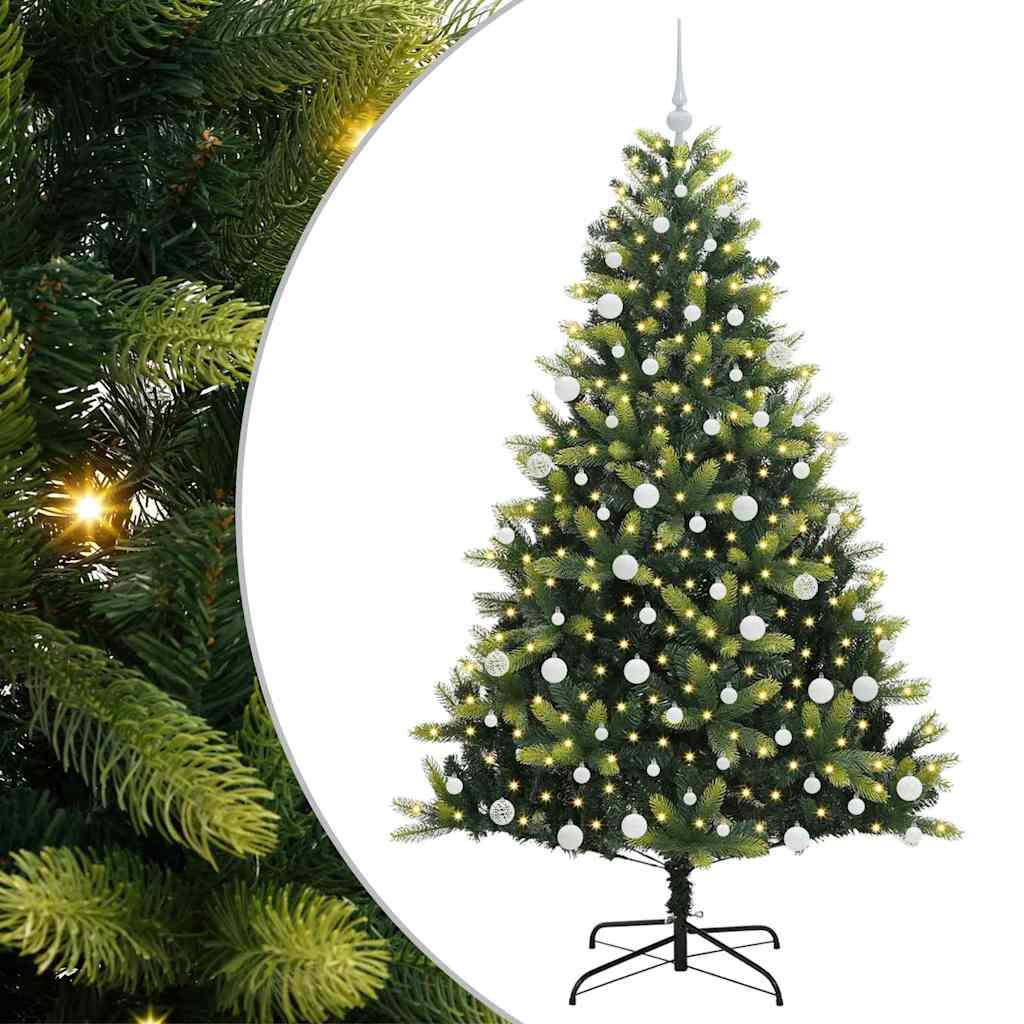 Albero di Natale Artificiale con Cerniera 300 LED Verde 180 cm 3395994