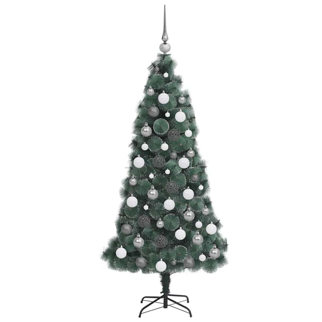 Set di Albero di Natale Artificiale LED & Palline Verde 180 cm PET 3396165
