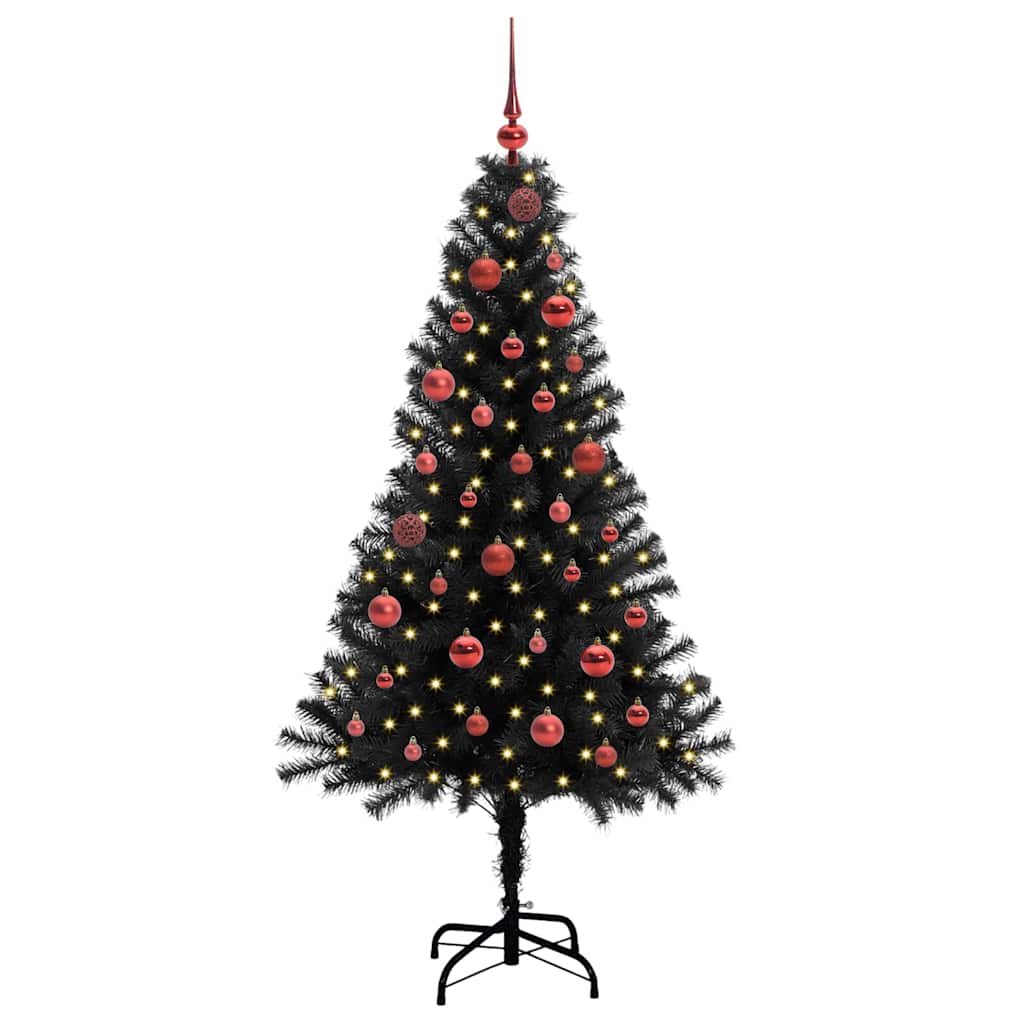 Albero di Natale con 150 LED con supporto-Luci decorative natalizie Nero 150 cm PVC 614191