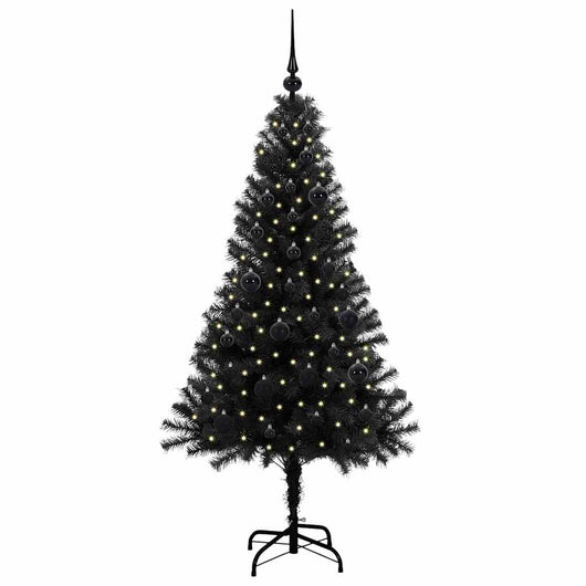 Albero di Natale con 150 LED con supporto-Luci decorative natalizie Nero 150 cm PVC 981896
