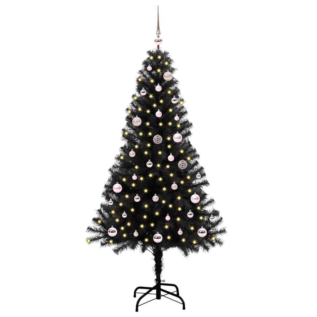 Albero di Natale con 150 LED con supporto-Luci decorative natalizie Nero 150 cm PVC 704374