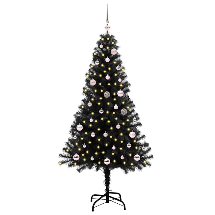Albero di Natale con 150 LED con supporto-Luci decorative natalizie Nero 150 cm PVC 704374
