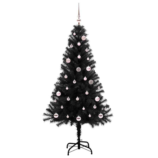 Albero di Natale con 150 LED con supporto-Luci decorative natalizie Nero 150 cm PVC 704374