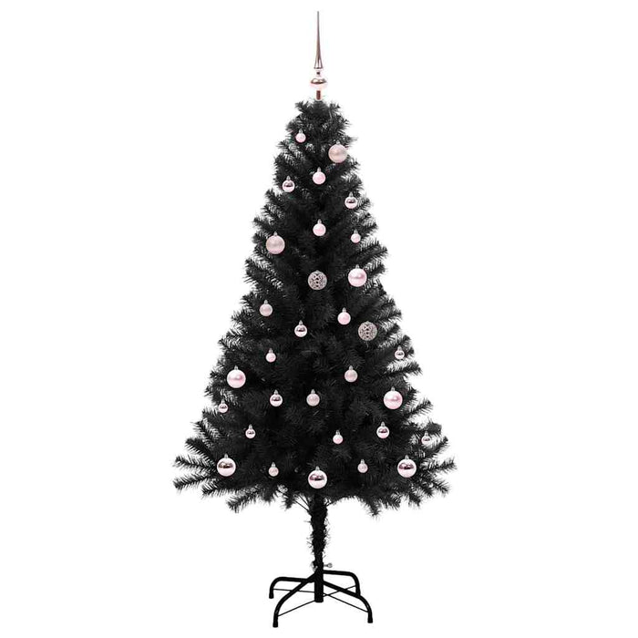 Albero di Natale con 150 LED con supporto-Luci decorative natalizie Nero 150 cm PVC 704374