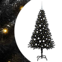Albero di Natale con 150 LED con supporto-Luci decorative natalizie Nero 150 cm PVC 786624