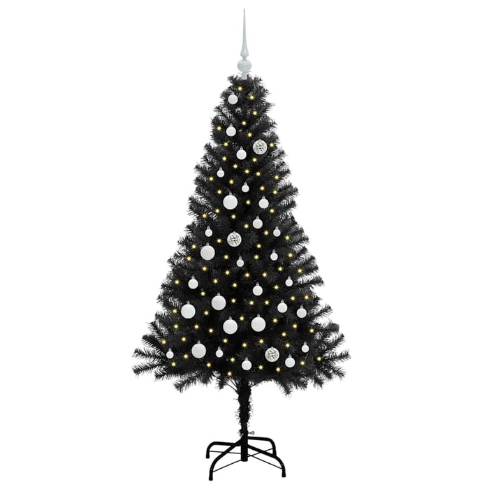 Albero di Natale con 150 LED con supporto-Luci decorative natalizie Nero 150 cm PVC 786624