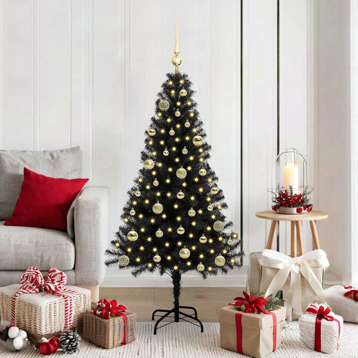 Albero di Natale con 150 LED con supporto Nero 150 cm PVC 3396469