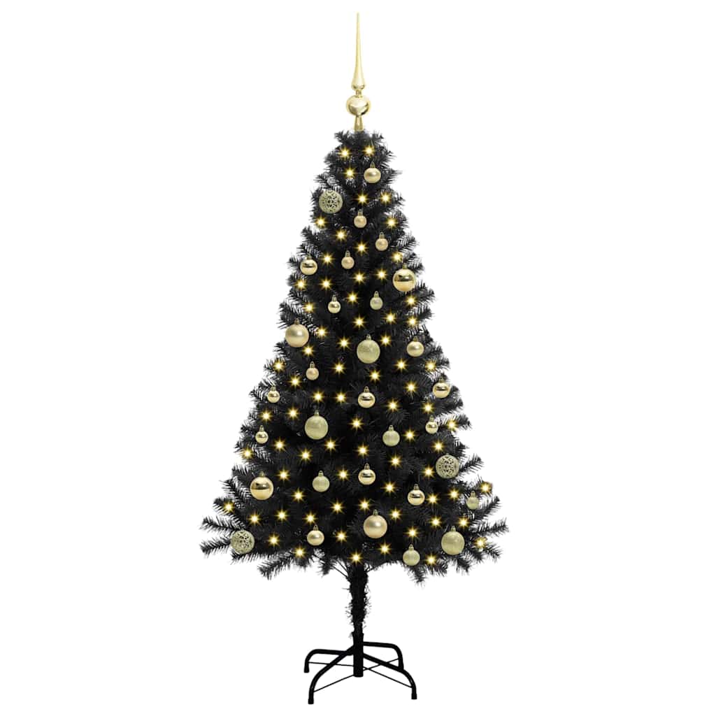 Albero di Natale con 150 LED con supporto-Luci decorative natalizie Nero 150 cm PVC 252853