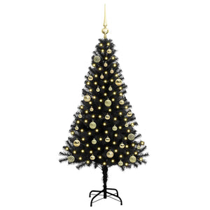 Albero di Natale con 150 LED con supporto-Luci decorative natalizie Nero 150 cm PVC 252853