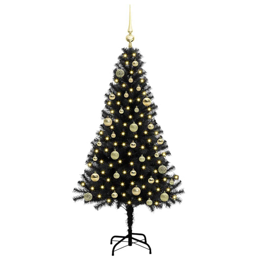 Albero di Natale con 150 LED con supporto-Luci decorative natalizie Nero 150 cm PVC 252853