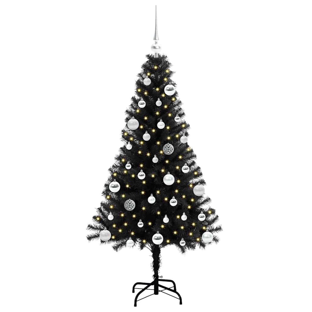 Albero di Natale con 150 LED con supporto-Luci decorative natalizie Nero 150 cm PVC 972864