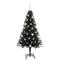 Albero di Natale con 150 LED con supporto-Luci decorative natalizie Nero 150 cm PVC 972864