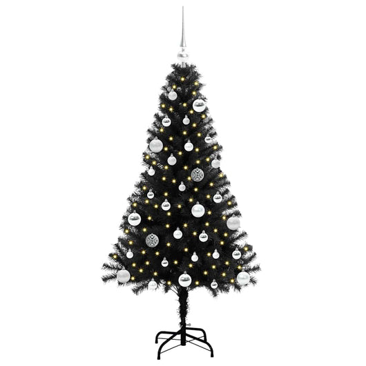 Albero di Natale con 150 LED con supporto-Luci decorative natalizie Nero 150 cm PVC 972864