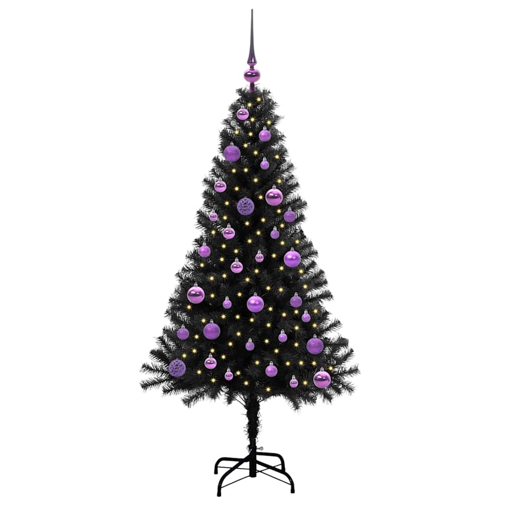 Albero di Natale con 150 LED con supporto-Luci decorative natalizie Nero 150 cm PVC 731432