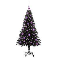 Albero di Natale con 150 LED con supporto-Luci decorative natalizie Nero 150 cm PVC 731432