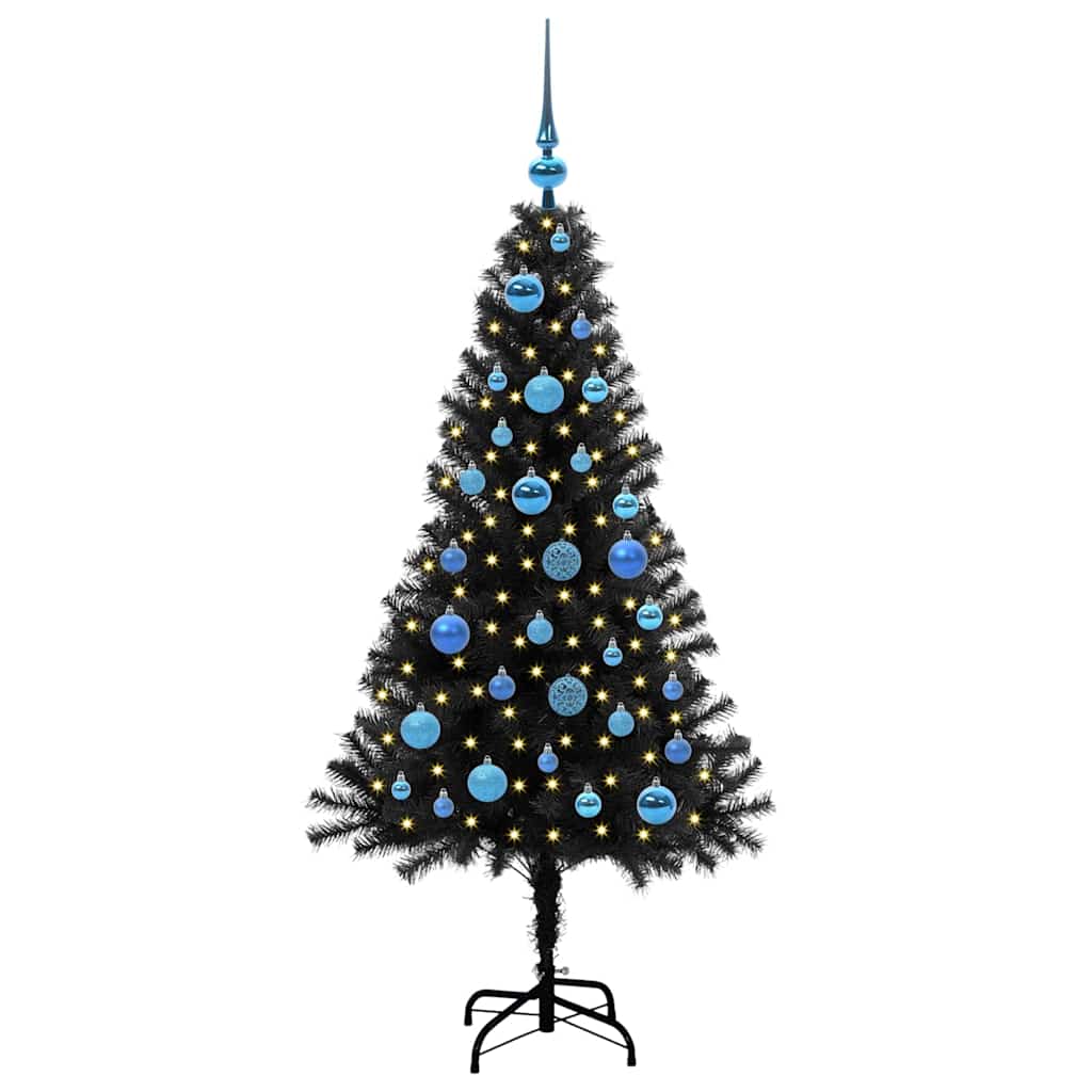 Albero di Natale con 150 LED con supporto-Luci decorative natalizie Nero 150 cm PVC 250202