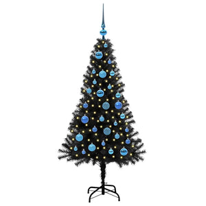 Albero di Natale con 150 LED con supporto-Luci decorative natalizie Nero 150 cm PVC 250202