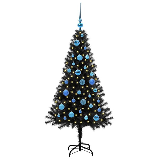 Albero di Natale con 150 LED con supporto-Luci decorative natalizie Nero 150 cm PVC 250202