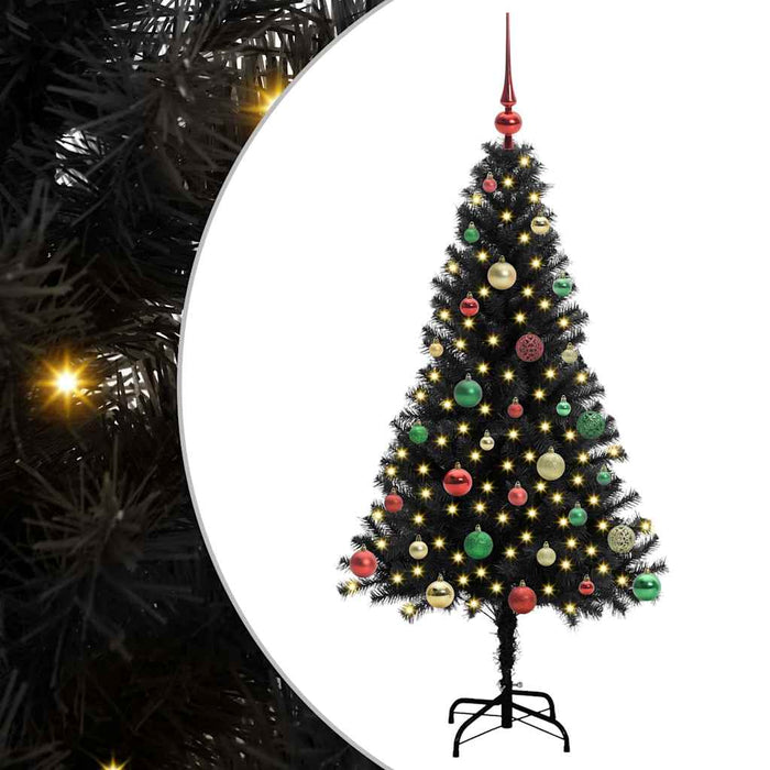 Albero di Natale con 150 LED con supporto-Luci decorative natalizie Nero 150 cm PVC 214249
