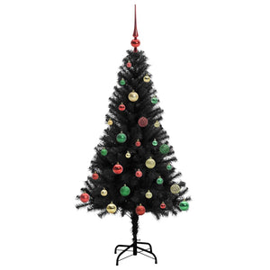 Albero di Natale con 150 LED con supporto-Luci decorative natalizie Nero 150 cm PVC 214249